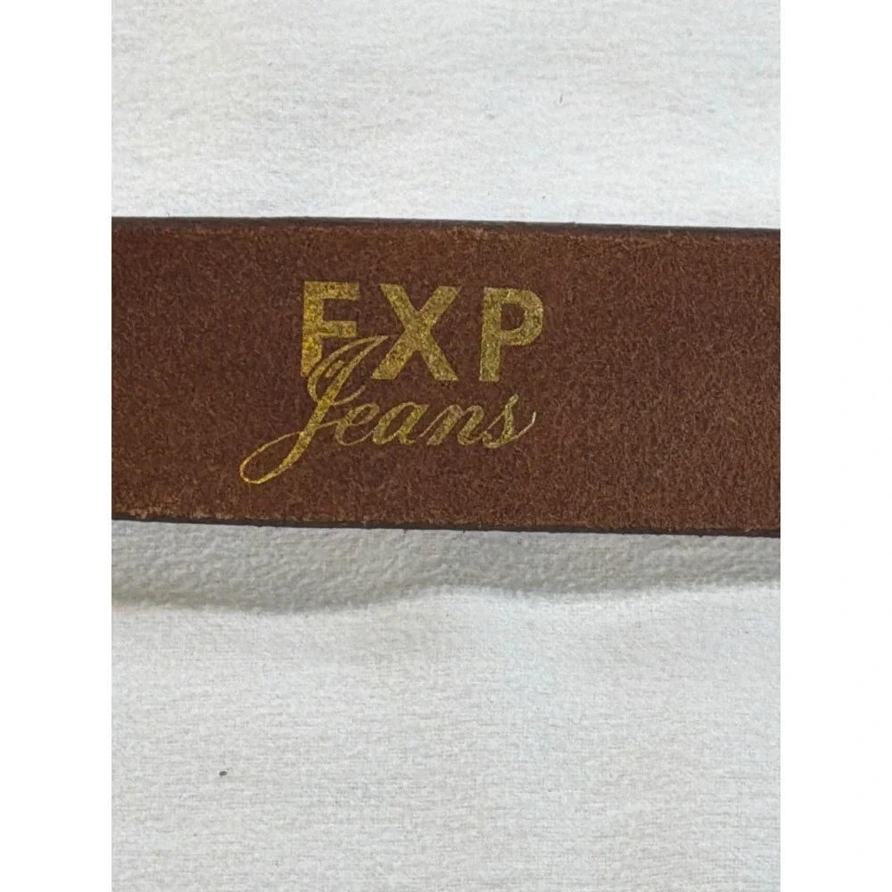 Express Jeans Vintage Brown Leather Belt Winged Crest Buckle Womens Medium